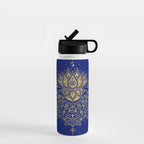 Sacred Lotus Mandala - Navy & Gold Palette Water Bottle Gallery Image 1