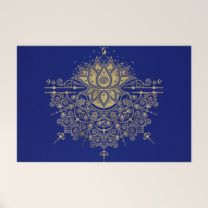 Sacred Lotus Mandala - Navy & Gold Palette Welcome Mat Gallery Image 1