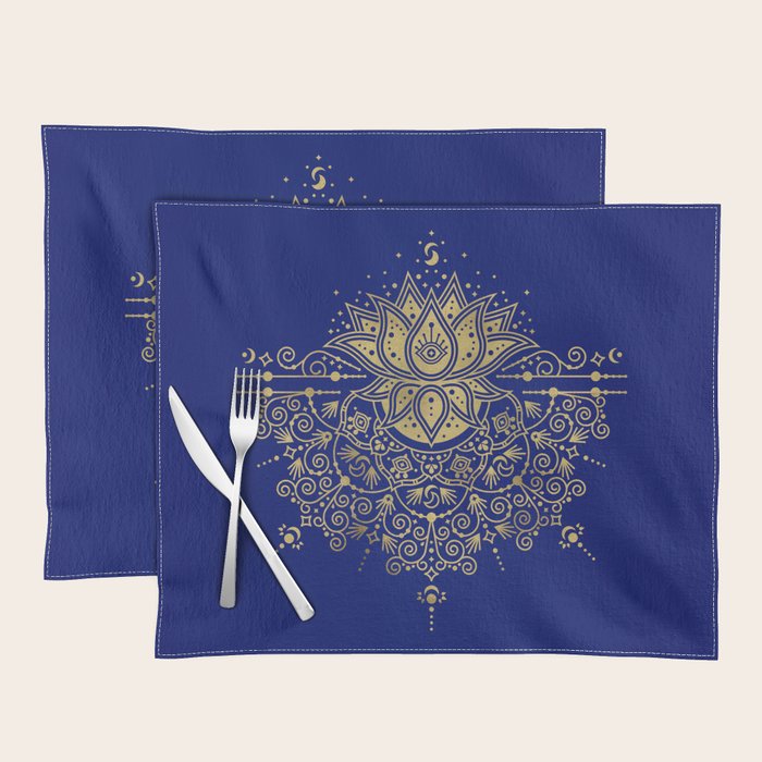 Sacred Lotus Mandala - Navy & Gold Palette Placemat Gallery Image 1