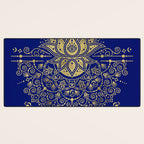 Sacred Lotus Mandala - Navy & Gold Palette Desk Mat Gallery Image 3