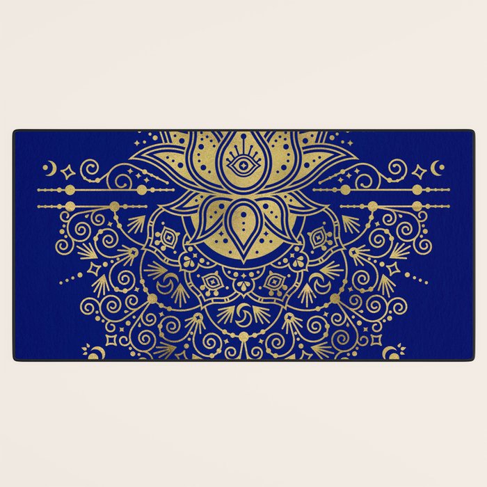 Sacred Lotus Mandala - Navy & Gold Palette Desk Mat Gallery Image 3