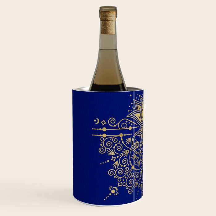 Sacred Lotus Mandala - Navy & Gold Palette Wine Chiller Gallery Image 2