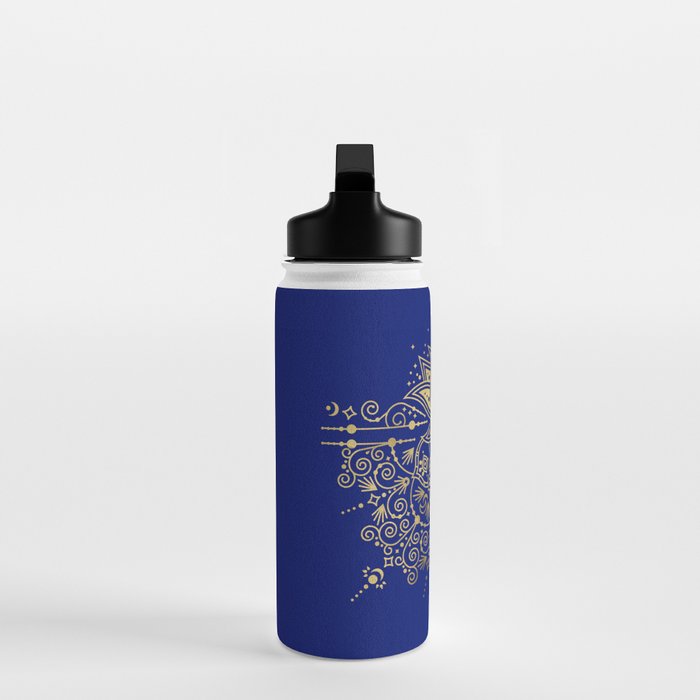 Sacred Lotus Mandala - Navy & Gold Palette Water Bottle Gallery Image 3