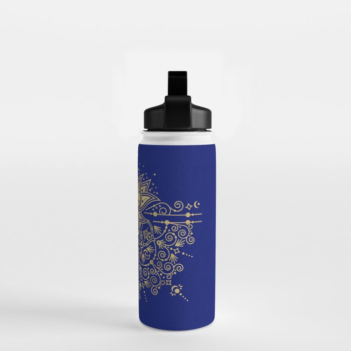 Sacred Lotus Mandala - Navy & Gold Palette Water Bottle Gallery Image 2