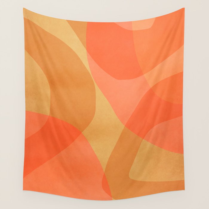 Amber Orange Abstract Flow Mid Century Layered Shapes Wall Tapestry Gallery Image 1