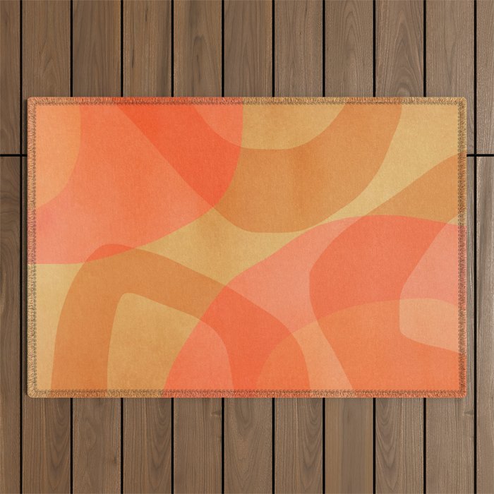Amber Orange Abstract Flow Mid Century Layered Shapes Outdoor Rug Gallery Image 1