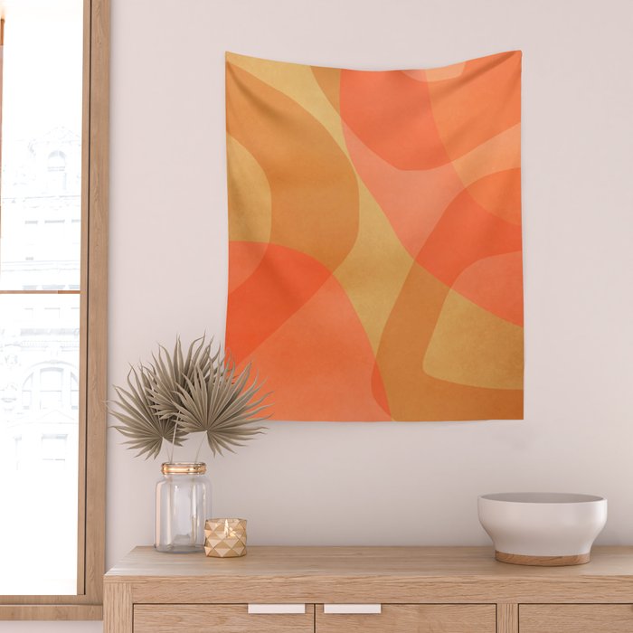 Amber Orange Abstract Flow Mid Century Layered Shapes Wall Tapestry Gallery Image 2
