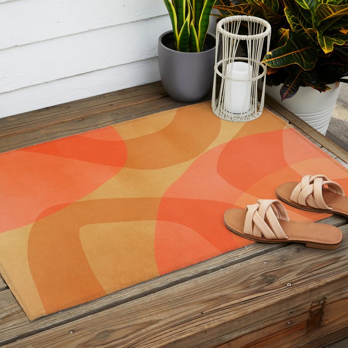 Amber Orange Abstract Flow Mid Century Layered Shapes Outdoor Rug Gallery Image 2