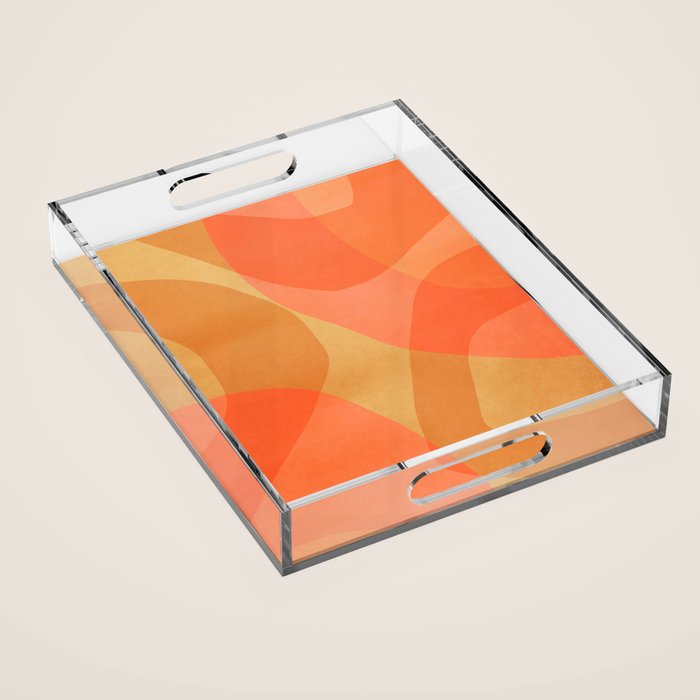 Amber Orange Abstract Flow Mid Century Layered Shapes Acrylic Tray Gallery Image 1