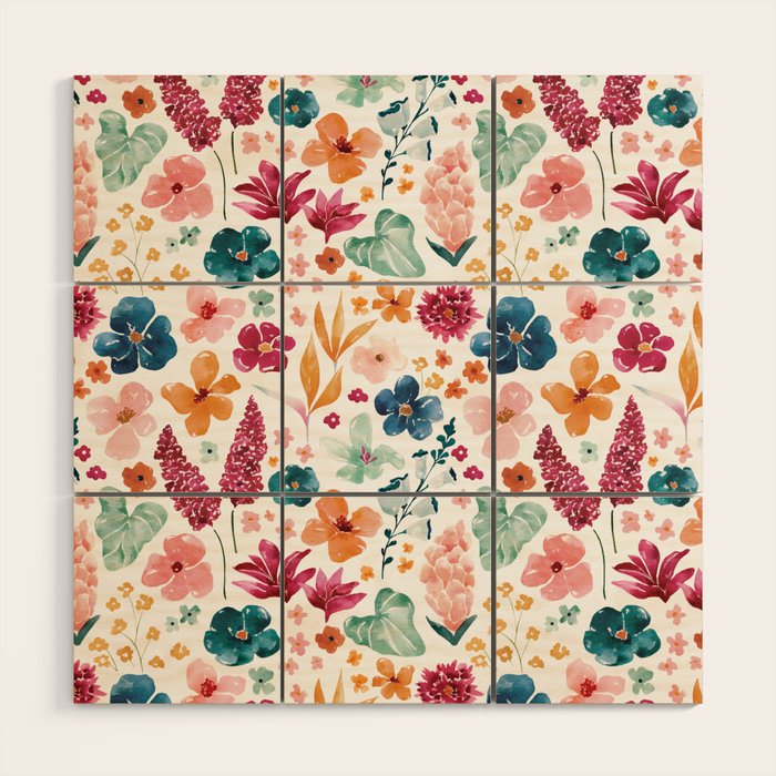Colorful Tropical Jungle Watercolor Botanical Floral Wood Wall Art Gallery Image 1