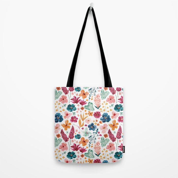 Colorful Tropical Jungle Watercolor Botanical Floral Tote Bag Gallery Image 2