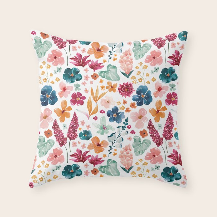 Colorful Tropical Jungle Watercolor Botanical Floral Throw Pillow Gallery Image 6