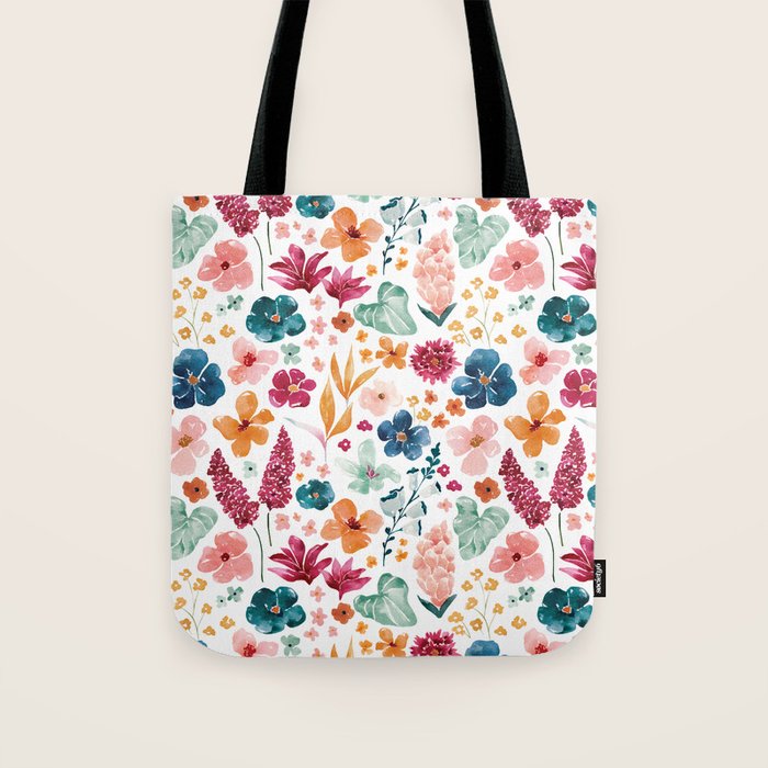 Colorful Tropical Jungle Watercolor Botanical Floral Tote Bag Gallery Image 1