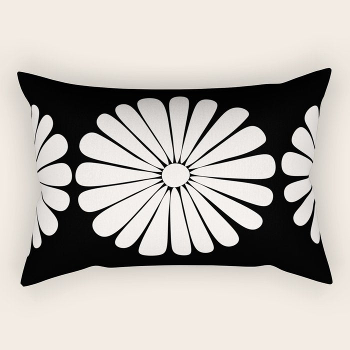 Retro Daisy Abstract II Black and White Bold Floral Rectangular Pillow Gallery Image 1