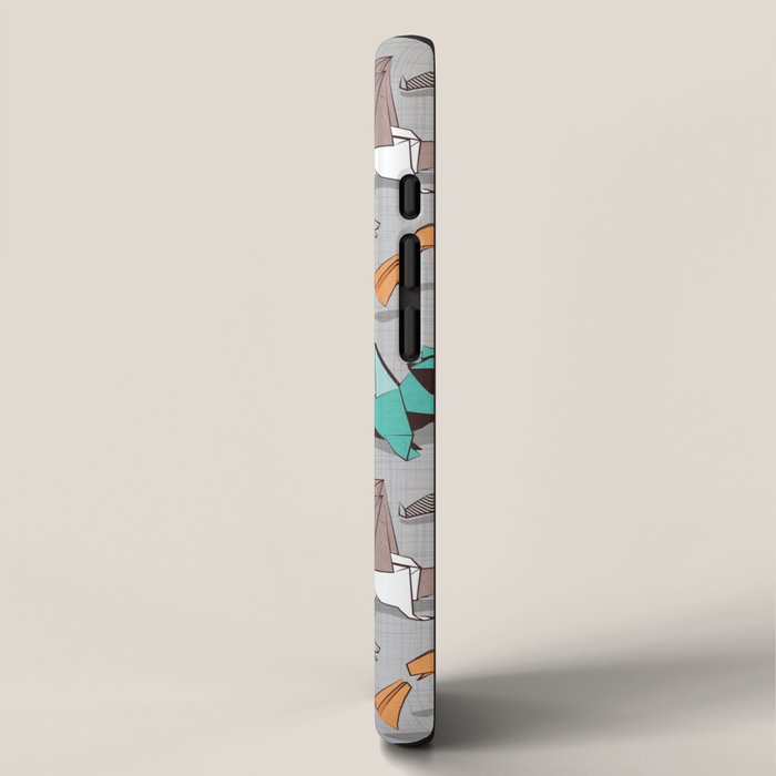 Origami dragon friends // grey linen texture background aqua orange grey and taupe fantastic creatures iPhone Case Gallery Image 2