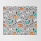 Origami dragon friends // grey linen texture background aqua orange grey and taupe fantastic creatures Throw Blanket Gallery Image 2