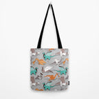 Origami dragon friends // grey linen texture background aqua orange grey and taupe fantastic creatures Tote Bag Gallery Image 2