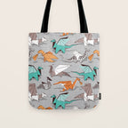 Origami dragon friends // grey linen texture background aqua orange grey and taupe fantastic creatures Tote Bag Gallery Image 1