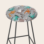 Origami dragon friends // grey linen texture background aqua orange grey and taupe fantastic creatures Stool Gallery Image 2