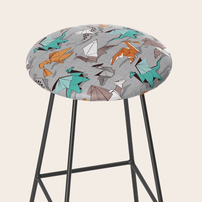 Origami dragon friends // grey linen texture background aqua orange grey and taupe fantastic creatures Stool Gallery Image 2