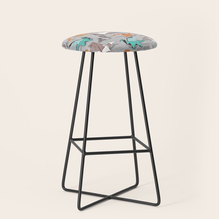 Origami dragon friends // grey linen texture background aqua orange grey and taupe fantastic creatures Stool Gallery Image 1