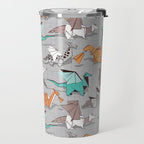 Origami dragon friends // grey linen texture background aqua orange grey and taupe fantastic creatures Travel Mug Gallery Image 2