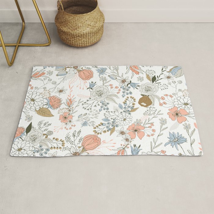 Abstract modern coral white pastel rustic floral Rug Gallery Image 1