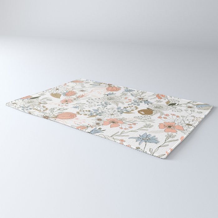 Abstract modern coral white pastel rustic floral Rug Gallery Image 3
