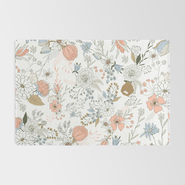 Abstract modern coral white pastel rustic floral Rug Gallery Image 2