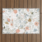 Abstract modern coral white pastel rustic floral Outdoor Rug Gallery Image 1