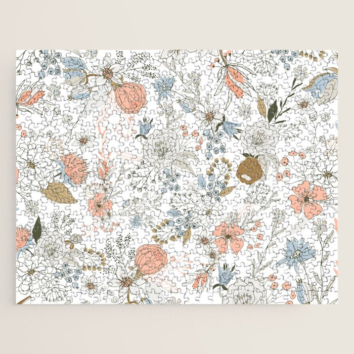 Abstract modern coral white pastel rustic floral Jigsaw Puzzle Gallery Image 1