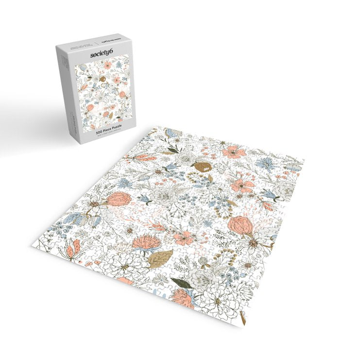 Abstract modern coral white pastel rustic floral Jigsaw Puzzle Gallery Image 2