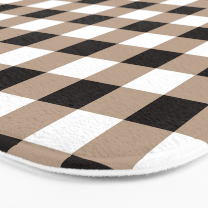 Gingham Large Tan Black White Bath Mat Gallery Image 3