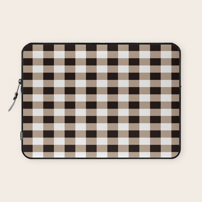 Gingham Large Tan Black White Laptop Sleeve Gallery Image 1
