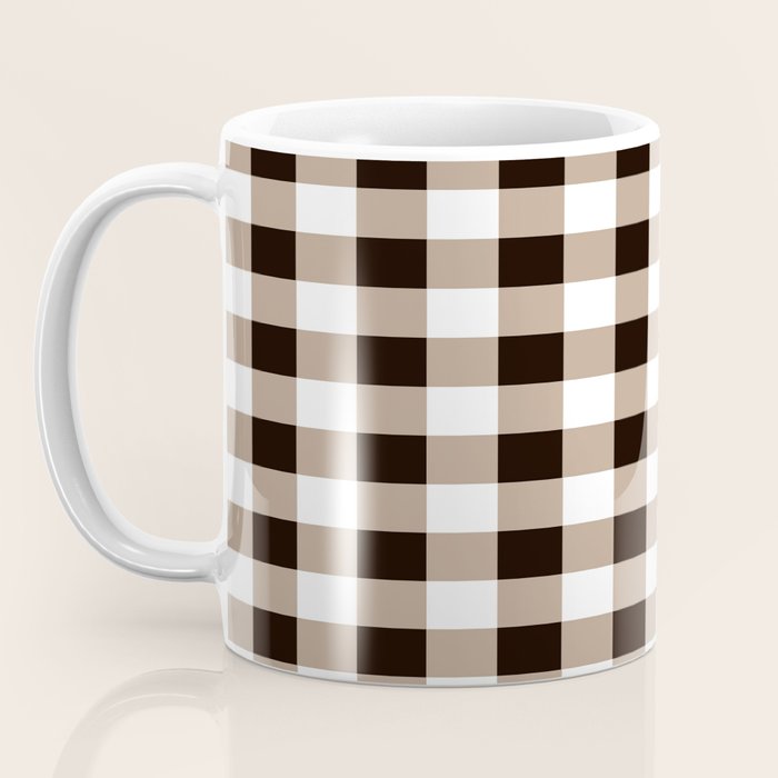 Gingham Large Tan Black White Coffee Mug Gallery Image 3