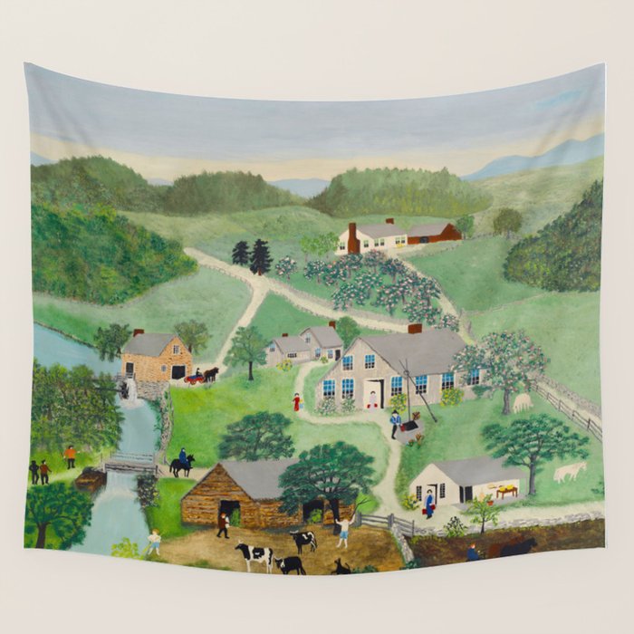 Anna Mary Robertson 'Grandma' Moses The Old Oaken Bucket American Folk Art Wall Tapestry Gallery Image 1