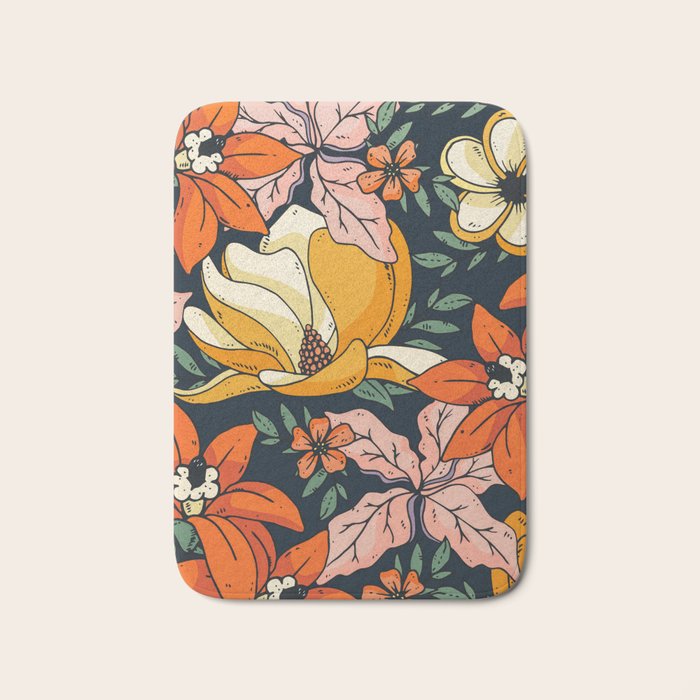 Night Forest, Colorful Dark Eclectic Floral Nature Botanical Jungle Floral Bohemian Illustration Bath Mat Gallery Image 1
