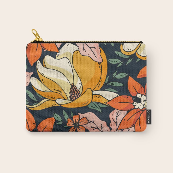 Night Forest, Colorful Dark Eclectic Floral Nature Botanical Jungle Floral Bohemian Illustration Carry All Pouch Gallery Image 1