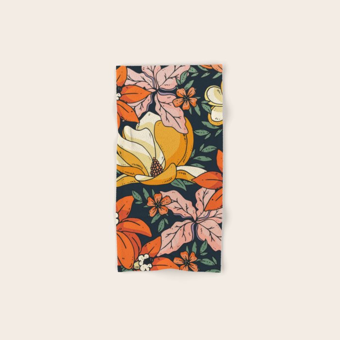 Night Forest, Colorful Dark Eclectic Floral Nature Botanical Jungle Floral Bohemian Illustration Towels Gallery Image 1