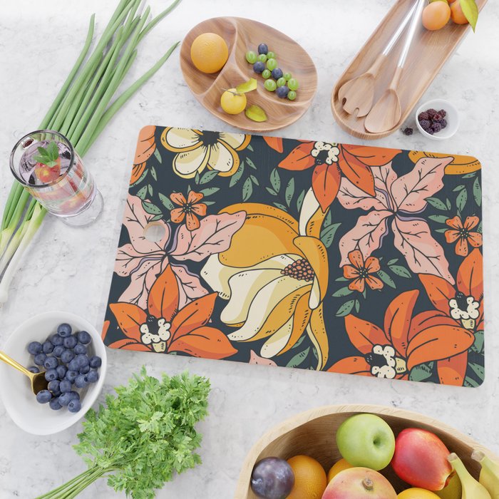 Night Forest, Colorful Dark Eclectic Floral Nature Botanical Jungle Floral Bohemian Illustration Cutting Board Gallery Image 2