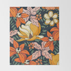 Night Forest, Colorful Dark Eclectic Floral Nature Botanical Jungle Floral Bohemian Illustration Throw Blanket Gallery Image 2