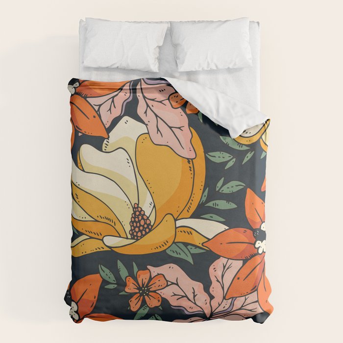 Night Forest, Colorful Dark Eclectic Floral Nature Botanical Jungle Floral Bohemian Illustration Duvet Cover Gallery Image 6