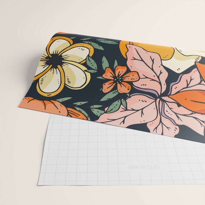 Night Forest, Colorful Dark Eclectic Floral Nature Botanical Jungle Floral Bohemian Illustration Wrapping Paper Gallery Image 2