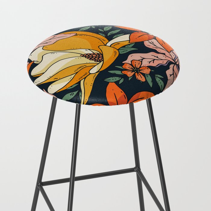 Night Forest, Colorful Dark Eclectic Floral Nature Botanical Jungle Floral Bohemian Illustration Stool Gallery Image 2