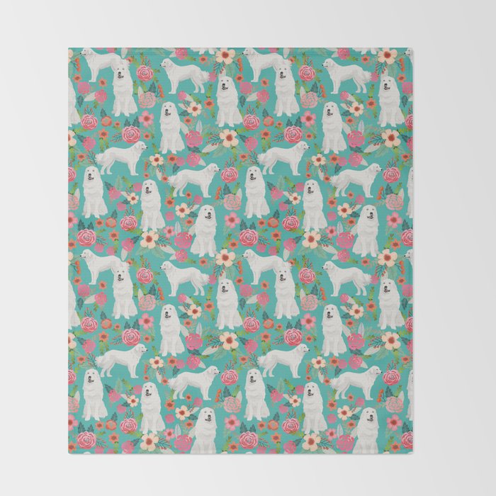 Great Pyrenees florals pattern dog breed must have dog lover gifts Throw Blanket Gallery Image 2
