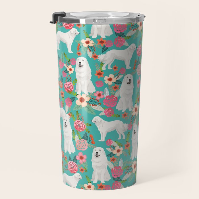 Great Pyrenees florals pattern dog breed must have dog lover gifts Travel Mug Gallery Image 3