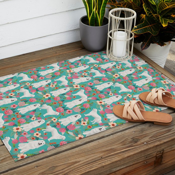 Great Pyrenees florals pattern dog breed must have dog lover gifts Outdoor Rug Gallery Image 2