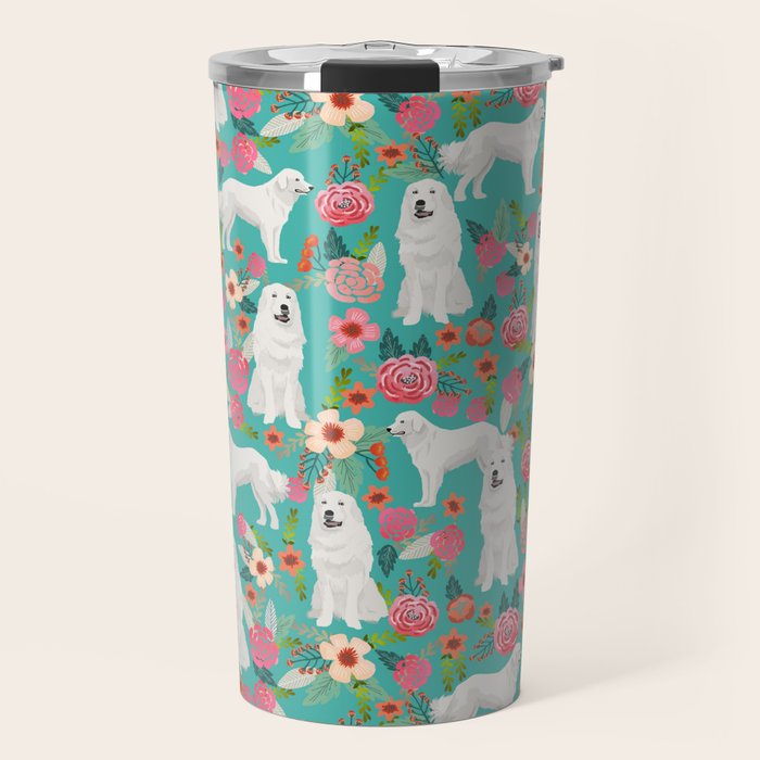 Great Pyrenees florals pattern dog breed must have dog lover gifts Travel Mug Gallery Image 1