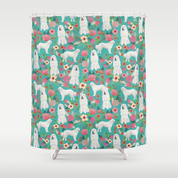 Great Pyrenees florals pattern dog breed must have dog lover gifts Shower Curtain Gallery Image 1