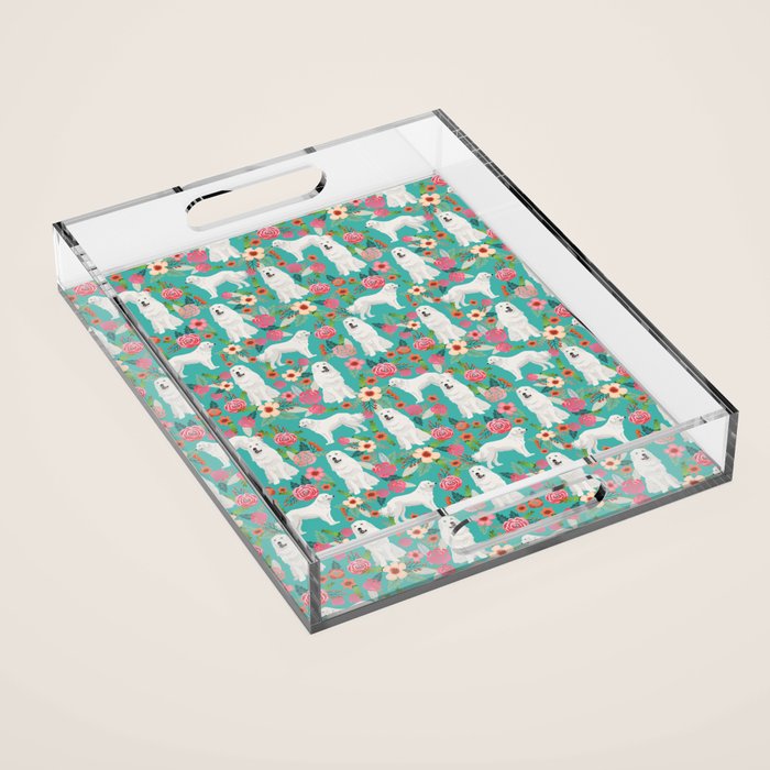 Great Pyrenees florals pattern dog breed must have dog lover gifts Acrylic Tray Gallery Image 1